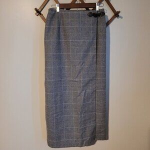 VINTAGE Saks Fifth Avenue Wool Wrap Gray Window Pane Skirt SZ 10